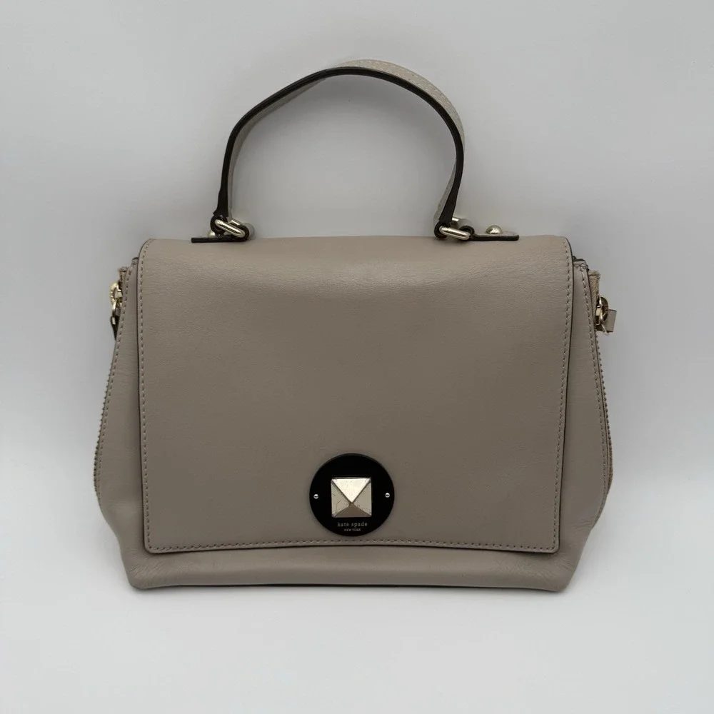 Kate Spade Vintage Leather Laurel Magnolia Satchel/Crossbody‎ - Taupe Beige Flaw
